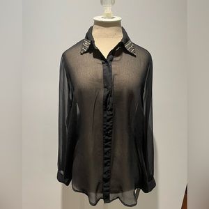 Zannza Rhinestone Lapel Blouse